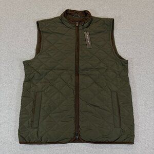 Tahari Vest Mens Small Olive Green Quilted Fleece Lined Full Zip Outdoor Casual